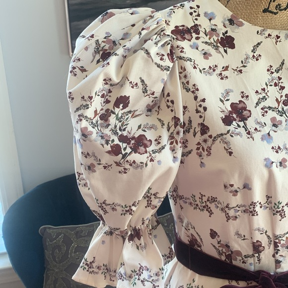 NICOLA BATHIE Antonio Melani Designer floral puff sleeve ivory purple dress  8 - Picture 11 of 15